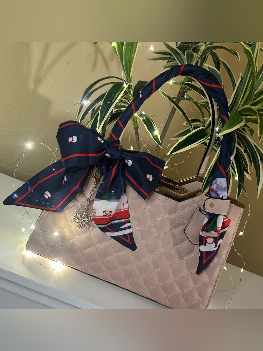 Christmas Twilly Women’s Handbag Scarf Tie. Red NavyBlue White Snowmen